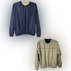 Wedge Navy Blue and Tan Reversible Pullover Windbreaker With Pockets‎ Mens Large